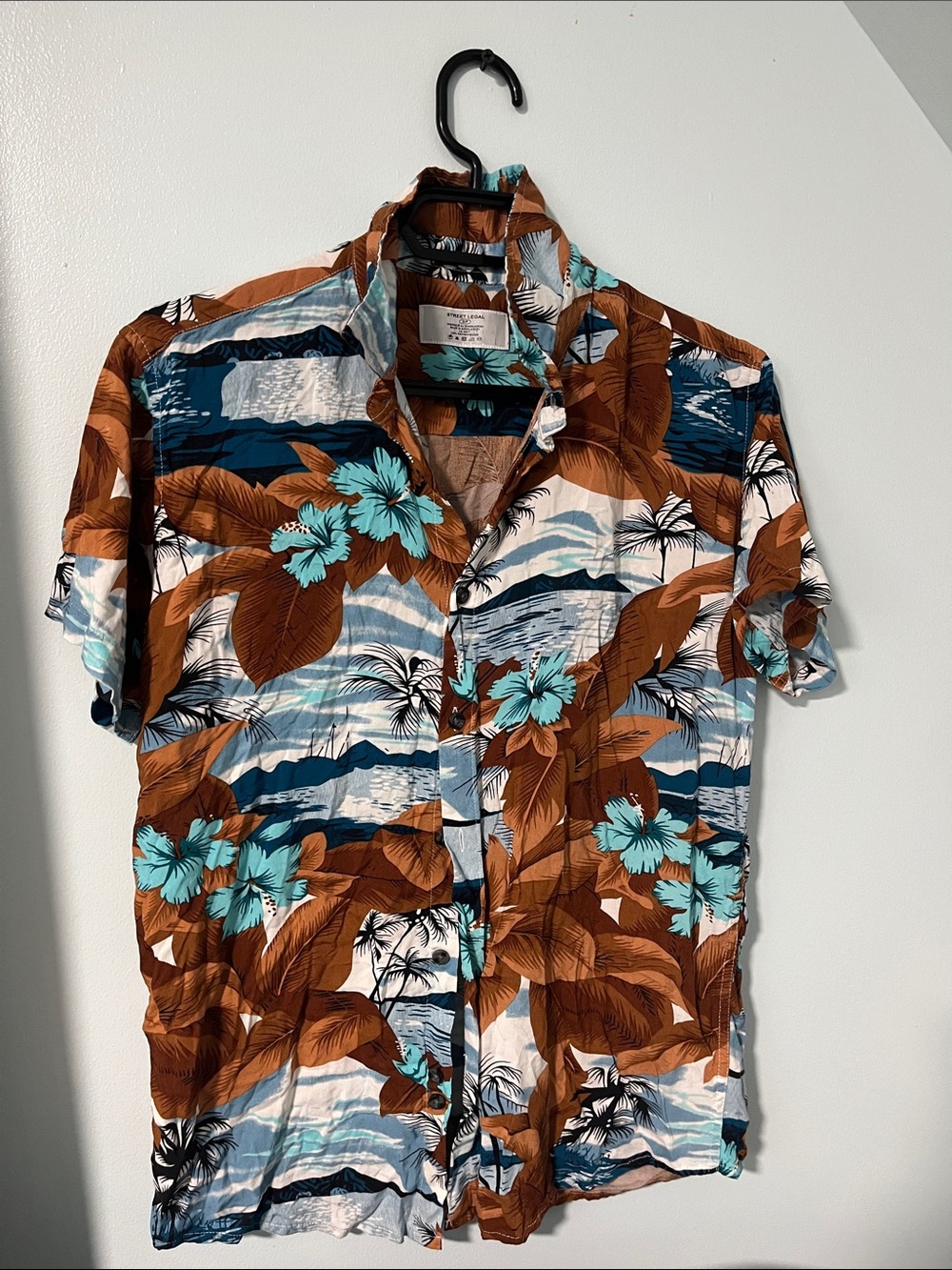 Street Legal Men's Tropical Short-Sleeve Button-Down Shirt in Brown & Teal